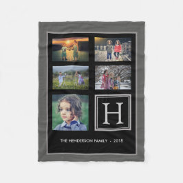 Familienmonogramm-Fotocollage dunkelgrau Fleecedecke