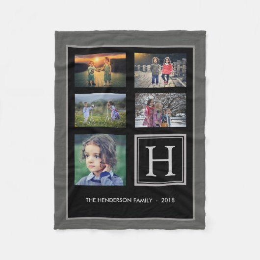 Familienmonogramm-Fotocollage dunkelgrau Fleecedecke (Vorderseite)