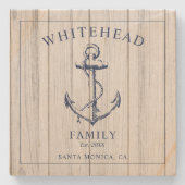 Familienmonogramm mit nautischem Anker Steinuntersetzer (Vorderseite)