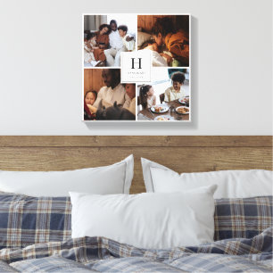 Familienmonogramm Multi-Foto einfach elegant Leinwanddruck