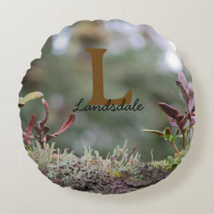 Familienmonogramm Name Anfangsbuchstabe Woodland F Rundes Kissen