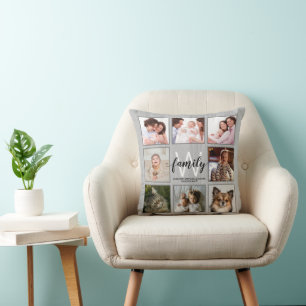 Familienmonogramm-Namen Rustikale Fotocollage Kissen