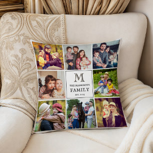 Familienmonogramm Schwarzes Quadrat Benutzerdefini Kissen