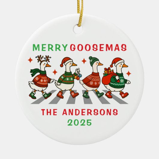 Familienmonogramm Weihnachtsgoose Keramik Ornament (Vorne)