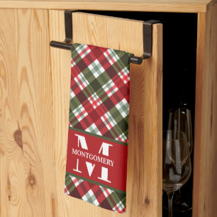 Familienmonogramm Weihnachtskariert Geschirrtuch