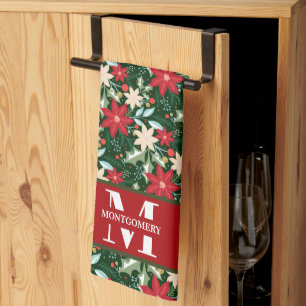 Familienmonogramm Weihnachtskariert Geschirrtuch