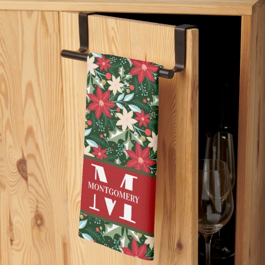 Familienmonogramm Weihnachtskariert Geschirrtuch (Drittel gefaltet)