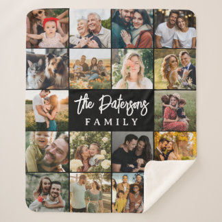 Familienname 18 Foto-Collage modern elegant schwar Sherpadecke