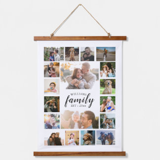 Familienname 18 Foto Collage Wood Wall Tapestry Wandteppich Mit Holzrahmen