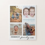 Familienname 4 Foto Collage White Puzzle<br><div class="desc">Erstellen Sie Ihr eigenes Foto Collage Jigsaw Puzzle mit 4 Ihrer Lieblingsbilder auf einem weißen Hintergrund.Personalisieren Sie mit Familienname und Jahr. Das Foto Collage Puzzle eignet sich hervorragend für Soloaktivitäten oder Familienaktivitäten. Jigsaw-Rätsel helfen Ihnen, sich zu entspannen und Ihren Stress zu lindern. Der neueste Trend in der Selbstversorgung ist es,...</div>