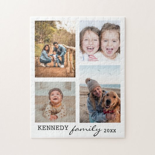 Familienname 4 Foto Collage White Puzzle (Vertikal)