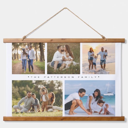 Familienname 5 Foto Collage Einfache Moderne Wandteppich Mit Holzrahmen (Vorne)