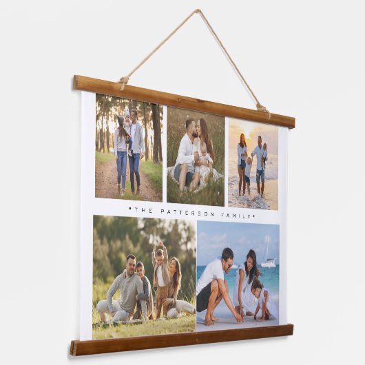 Familienname 5 Foto Collage Einfache Moderne Wandteppich Mit Holzrahmen (Gewinkelt)