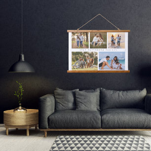 Familienname 5 Foto Collage Einfache Moderne Wandteppich Mit Holzrahmen