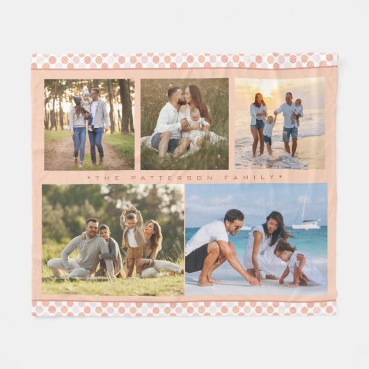 Familienname 5 Foto Collage Pink Girly Modern Fleecedecke (Vorderseite (Horizontal))