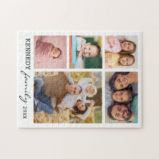 Familienname 5 Foto Collage White Puzzle (Horizontal)