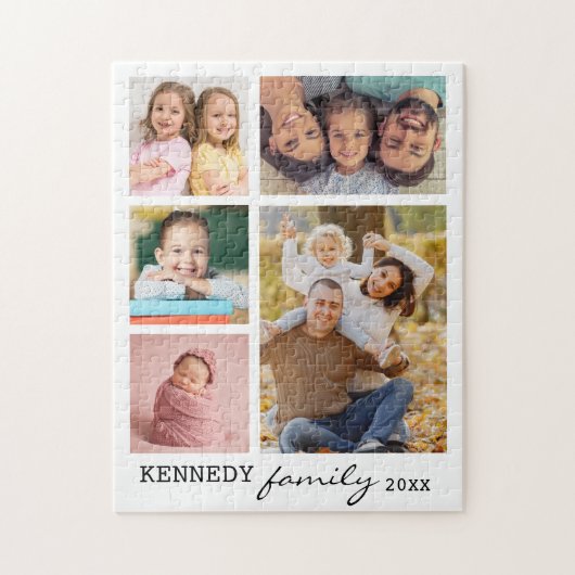 Familienname 5 Foto Collage White Puzzle (Vertikal)