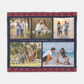 Familienname 5 FotoCollage Rot Kariert Moderne Fleecedecke (Vorderseite (Horizontal))