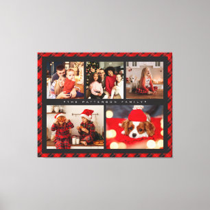 Familienname 5 FotoCollage Rot Kariert Moderne Leinwanddruck