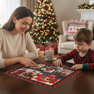 Familienname 5 FotoCollage Rot Kariert Moderne Puzzle
