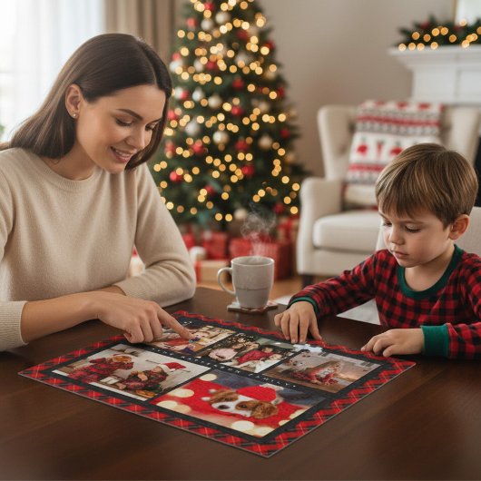 Familienname 5 FotoCollage Rot Kariert Moderne Puzzle