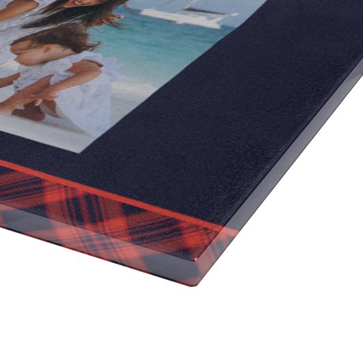 Familienname 5 FotoCollage Rot Kariert Moderne Schneidebrett (Ecke)