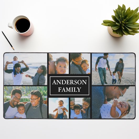 Familienname 8 Foto Collage Black Schreibtischunterlage