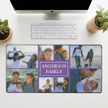 Familienname 8 Foto Collage Lila Schreibtischunterlage<br><div class="desc">Dieses wunderschön gestaltete Familienname 8 Foto Collage Desk Mat ist eine perfekte Mischung aus Funktionalität und Sentimentalität. Die Schreibtischmatte aus langlebigen, hochwertigen Materialien bietet ausreichend Platz für acht sorgfältig ausgewählte Fotos Ihrer Familienmitglieder. Es verfügt über einen atemberaubenden Hintergrund, der die Farbe der Bilder verstärkt und dadurch auffällig macht. Diese Schreibtischmatte...</div>
