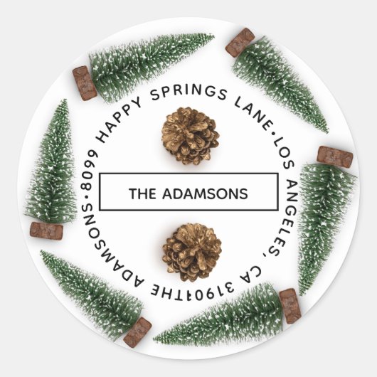 Familienname Anschrift UAWG White Christmas Tree Runder Aufkleber (Vorderseite)