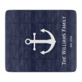Familienname auf nautischem Blau und Weiß Schneidebrett (Vorderseite)
