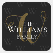 Familienname auf schwarz quadratischer aufkleber (Vorderseite)