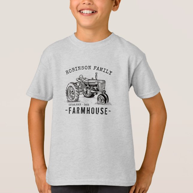 Familienname Bauernhof Rustikaler Vintager Traktor T-Shirt (Vorderseite)