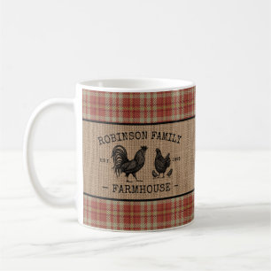Familienname Bauernhof Vintag Red Kariert Burlap Kaffeetasse