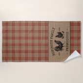 Familienname Bauernhof Vintag Red Kariert Burlap Strandtuch (Vorderseite)