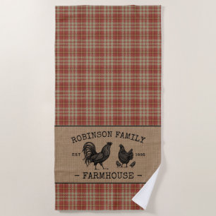 Familienname Bauernhof Vintag Red Kariert Burlap Strandtuch