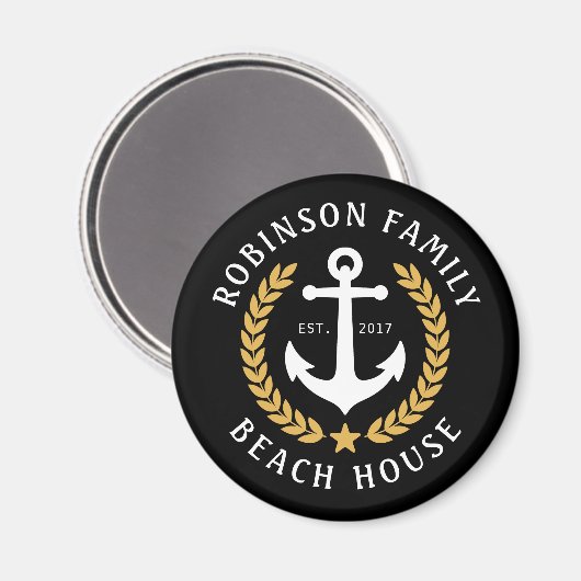 Familienname Beach House Anchor Gold Stil Laurel Magnet (Vorderseite/Rückseite)