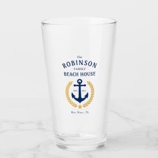 Familienname Beach House Anchor Gold Style Laurel Glas
