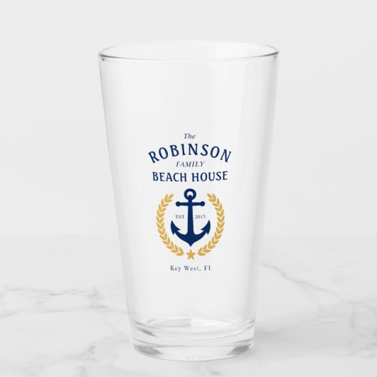 Familienname Beach House Anchor Gold Style Laurel Glas (Vorderseite)