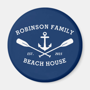 Familienname Beach House Anchor Oars White Blue Magnet