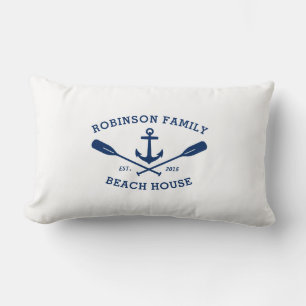 Familienname Beach House Bootshaus Anchor Crossed  Lendenkissen