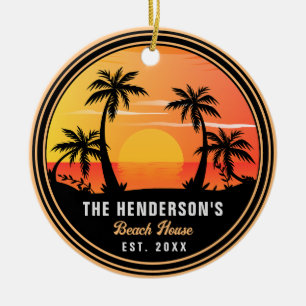 Familienname Beach House Retro Sunset Souvenirs 60 Keramik Ornament