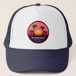 Familienname Beach House Retro Sunset Souvenirs 60 Truckerkappe