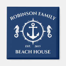 Familienname Beach House Seepferd Anchor Navy Blue Magnet