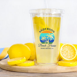 Familienname Beach House Sun Palm Trees Acryltrinkbecher