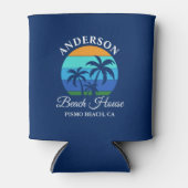 Familienname Beach House Sun Palm Trees Blue Dosenkühler (Vorderseite)