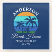 Familienname Beach House Sun Palm Trees Blue Glasuntersetzer (Vorderseite)