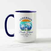Familienname Beach House Sun Palm Trees Blue Large Tasse (Links)
