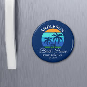 Familienname Beach House Sun Palm Trees Blue Magnet