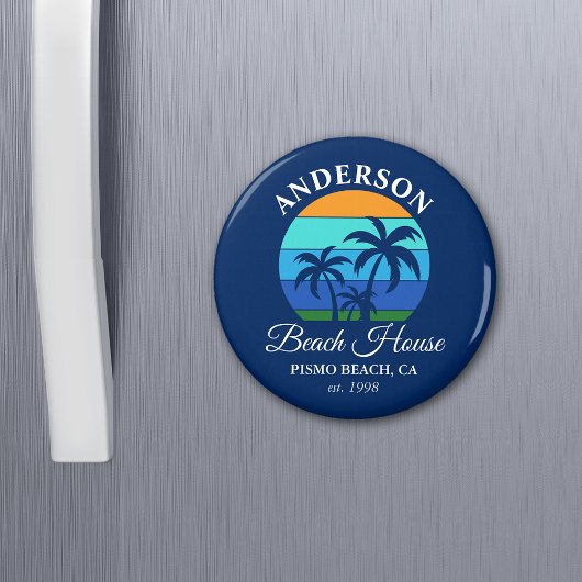 Familienname Beach House Sun Palm Trees Blue Magnet
