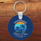 Familienname Beach House Sun Palm Trees Blue Schlüsselanhänger (Vorderseite)